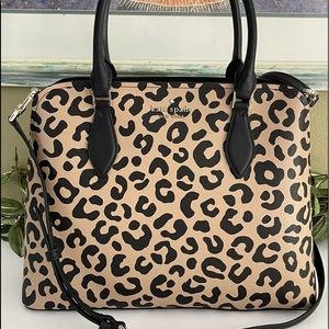 KATE SPADE DARCY LEOPARD LARGE SATCHEL SHOULDER BAG CROSSBODY TOTE LEATHER